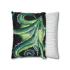 Green Octopus Kraken Tentacles Watercolor Black Ink Art Spun Polyester Square Pillow Case Home Decor