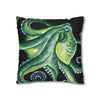 Green Octopus Kraken Tentacles Watercolor Black Ink Art Spun Polyester Square Pillow Case Home Decor