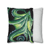 Green Octopus Kraken Tentacles Watercolor Black Ink Art Spun Polyester Square Pillow Case Home Decor