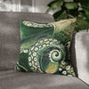 Green Octopus Kraken Tentacles Watercolor Ink Art Spun Polyester Square Pillow Case 18 × Home Decor