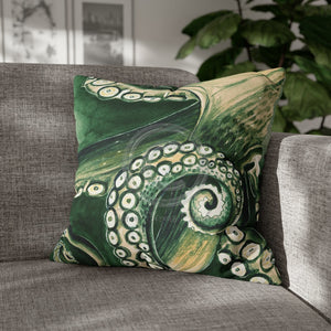 Green Octopus Kraken Tentacles Watercolor Ink Art Spun Polyester Square Pillow Case 20 × Home Decor