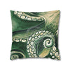 Green Octopus Kraken Tentacles Watercolor Ink Art Spun Polyester Square Pillow Case Home Decor