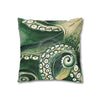 Green Octopus Kraken Tentacles Watercolor Ink Art Spun Polyester Square Pillow Case Home Decor