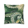 Green Octopus Kraken Tentacles Watercolor Ink Art Spun Polyester Square Pillow Case Home Decor