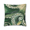 Green Octopus Kraken Tentacles Watercolor Ink Art Spun Polyester Square Pillow Case Home Decor