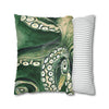 Green Octopus Kraken Tentacles Watercolor Ink Art Spun Polyester Square Pillow Case Home Decor