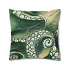 Green Octopus Kraken Tentacles Watercolor Ink Art Spun Polyester Square Pillow Case Home Decor