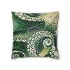 Green Octopus Kraken Tentacles Watercolor Ink Art Spun Polyester Square Pillow Case Home Decor