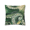 Green Octopus Kraken Tentacles Watercolor Ink Art Spun Polyester Square Pillow Case Home Decor