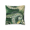 Green Octopus Kraken Tentacles Watercolor Ink Art Spun Polyester Square Pillow Case Home Decor