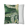 Green Octopus Kraken Tentacles Watercolor Ink Art Spun Polyester Square Pillow Case Home Decor