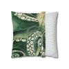 Green Octopus Kraken Tentacles Watercolor Ink Art Spun Polyester Square Pillow Case Home Decor