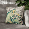 Green Octopus Kraken Vintage Map Art Spun Polyester Square Pillow Case 18 × Home Decor