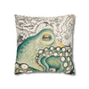 Green Octopus Kraken Vintage Map Art Spun Polyester Square Pillow Case Home Decor
