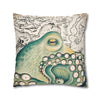 Green Octopus Kraken Vintage Map Art Spun Polyester Square Pillow Case Home Decor