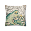 Green Octopus Kraken Vintage Map Art Spun Polyester Square Pillow Case Home Decor