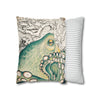 Green Octopus Kraken Vintage Map Art Spun Polyester Square Pillow Case Home Decor