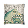 Green Octopus Kraken Vintage Map Art Spun Polyester Square Pillow Case Home Decor
