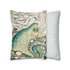 Green Octopus Kraken Vintage Map Art Spun Polyester Square Pillow Case Home Decor