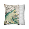 Green Octopus Kraken Vintage Map Art Spun Polyester Square Pillow Case Home Decor