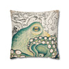 Green Octopus Kraken Vintage Map Art Spun Polyester Square Pillow Case Home Decor