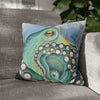 Green Octopus Kraken Watercolor Art Spun Polyester Square Pillow Case 16 × Home Decor