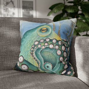 Green Octopus Kraken Watercolor Art Spun Polyester Square Pillow Case 20 × Home Decor
