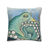 Green Octopus Kraken Watercolor Art Spun Polyester Square Pillow Case Home Decor