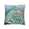 Green Octopus Kraken Watercolor Art Spun Polyester Square Pillow Case Home Decor