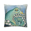 Green Octopus Kraken Watercolor Art Spun Polyester Square Pillow Case Home Decor