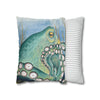 Green Octopus Kraken Watercolor Art Spun Polyester Square Pillow Case Home Decor