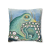 Green Octopus Kraken Watercolor Art Spun Polyester Square Pillow Case Home Decor