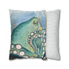 Green Octopus Kraken Watercolor Art Spun Polyester Square Pillow Case Home Decor