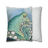Green Octopus Kraken Watercolor Art Spun Polyester Square Pillow Case Home Decor