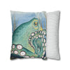 Green Octopus Kraken Watercolor Art Spun Polyester Square Pillow Case Home Decor