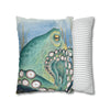 Green Octopus Kraken Watercolor Art Spun Polyester Square Pillow Case Home Decor