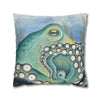Green Octopus Kraken Watercolor Art Spun Polyester Square Pillow Case Home Decor