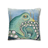 Green Octopus Kraken Watercolor Art Spun Polyester Square Pillow Case Home Decor