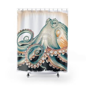 Green Octopus Tentacles Brushed Vintage Ink Art Shower Curtain 71 × 74 Home Decor