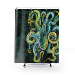 Green Octopus Tentacles Watercolor Art Vintage Map Chic Shower Curtain 71X74 Home Decor