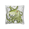 Green Octopus Vintage Map Art Spun Polyester Square Pillow Case Home Decor