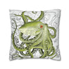 Green Octopus Vintage Map Art Spun Polyester Square Pillow Case Home Decor