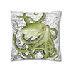 Green Octopus Vintage Map Art Spun Polyester Square Pillow Case Home Decor