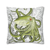 Green Octopus Vintage Map Art Spun Polyester Square Pillow Case Home Decor