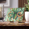 Green Octopus Vintage Map Watercolor Art Ceramic Photo Tile 6 × 8 / Glossy Home Decor