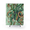 Green Octopus Vintage Map Watercolor Art Shower Curtain 71 × 74 Home Decor