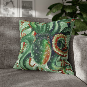 Green Octopus Vintage Map Watercolor Art Spun Polyester Square Pillow Case 20 × Home Decor