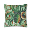 Green Octopus Vintage Map Watercolor Art Spun Polyester Square Pillow Case Home Decor