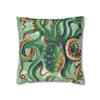 Green Octopus Vintage Map Watercolor Art Spun Polyester Square Pillow Case Home Decor