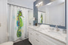 Green Seahorse Splash Watercolor Shower Curtain Home Decor